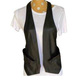 Leather Rozae by Rozae Nichols Black Biker Vest, Front Leather and Back Fabric
